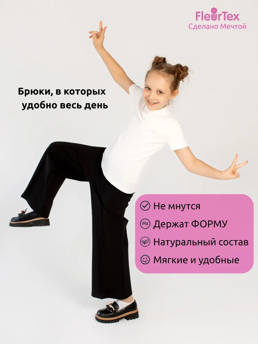 Брюки черные школьные на резинке широкие палаццо