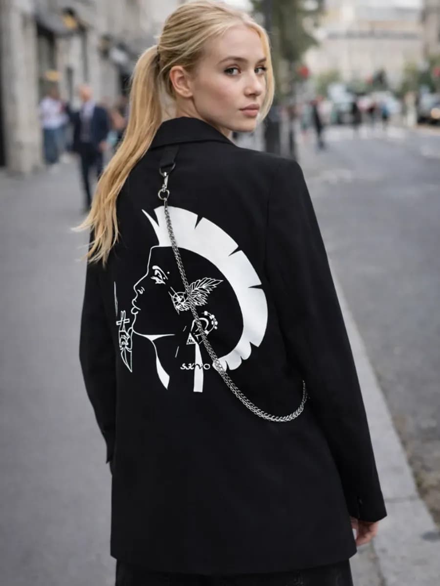 Жакет пиджак черный оверсайз офис рок