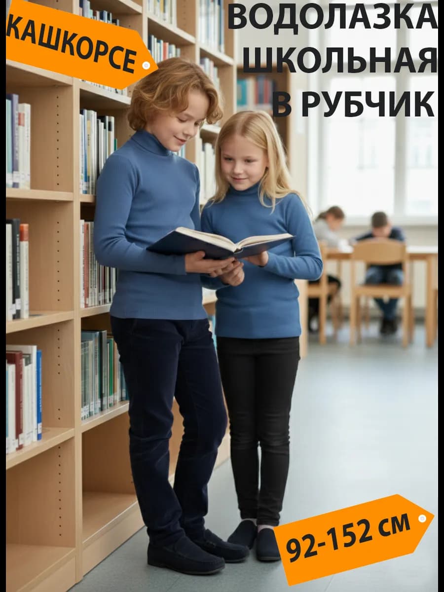 Водолазка школьная с горлом в рубчик хлопок