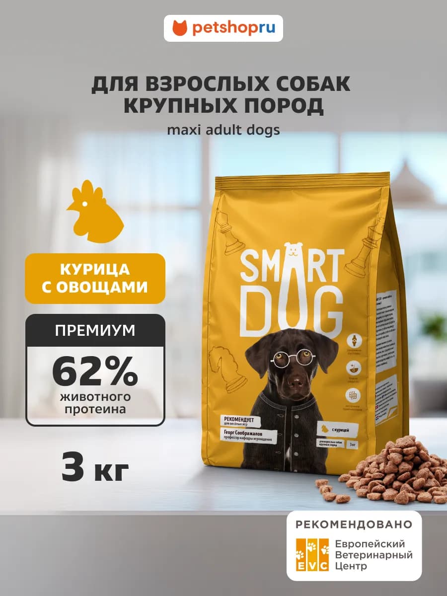 Сухой корм для собак крупных пород с курицей, 3 кг