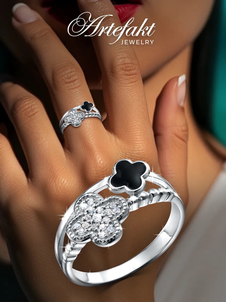 Кольцо серебро 925 Клевер серебряное - фото 1