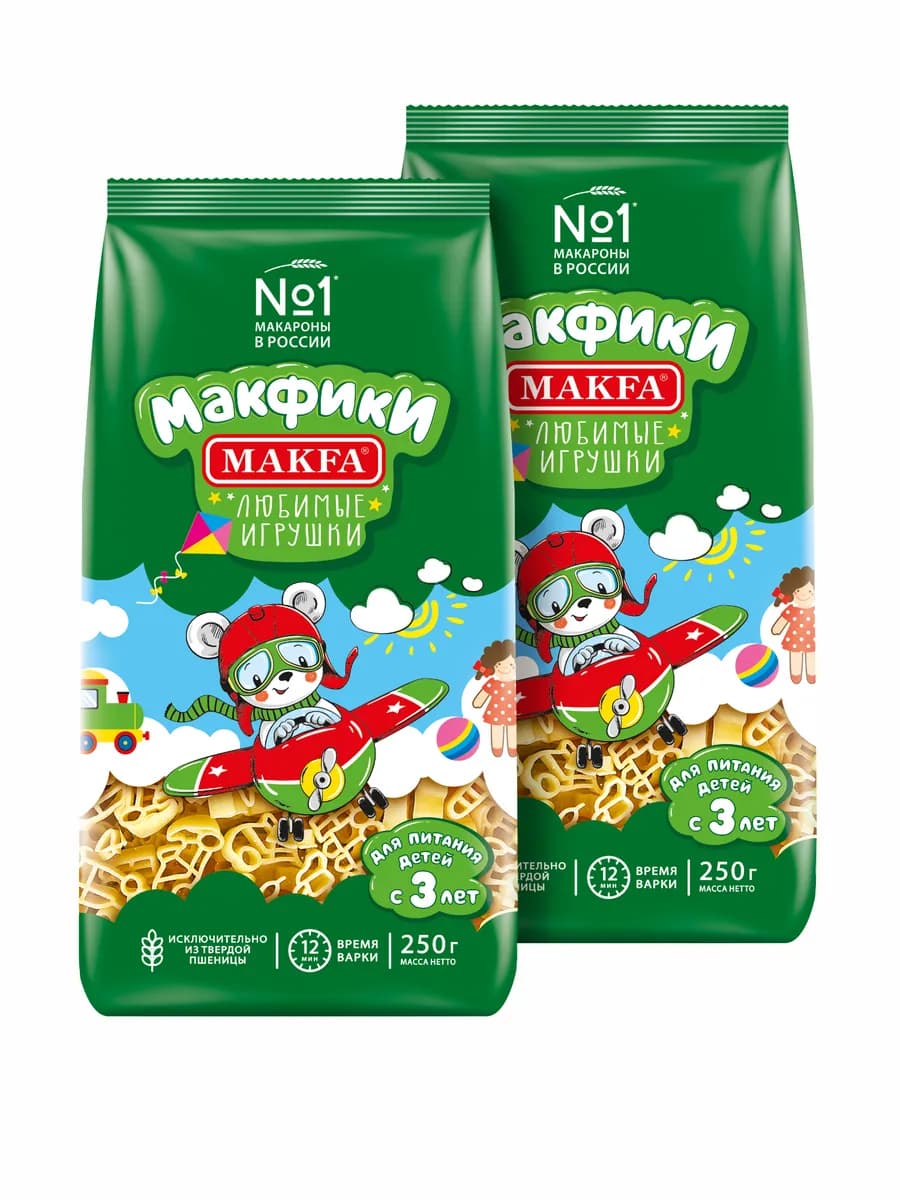 Макароны Макфики "Любимые игрушки", 2 шт. по 250 г