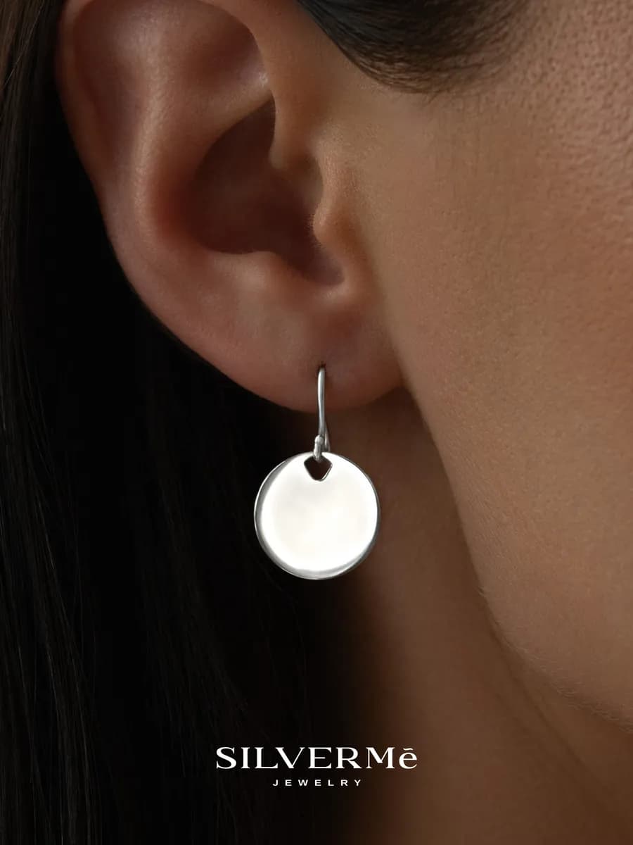 Серьги пластина монета серебро 925 висячие