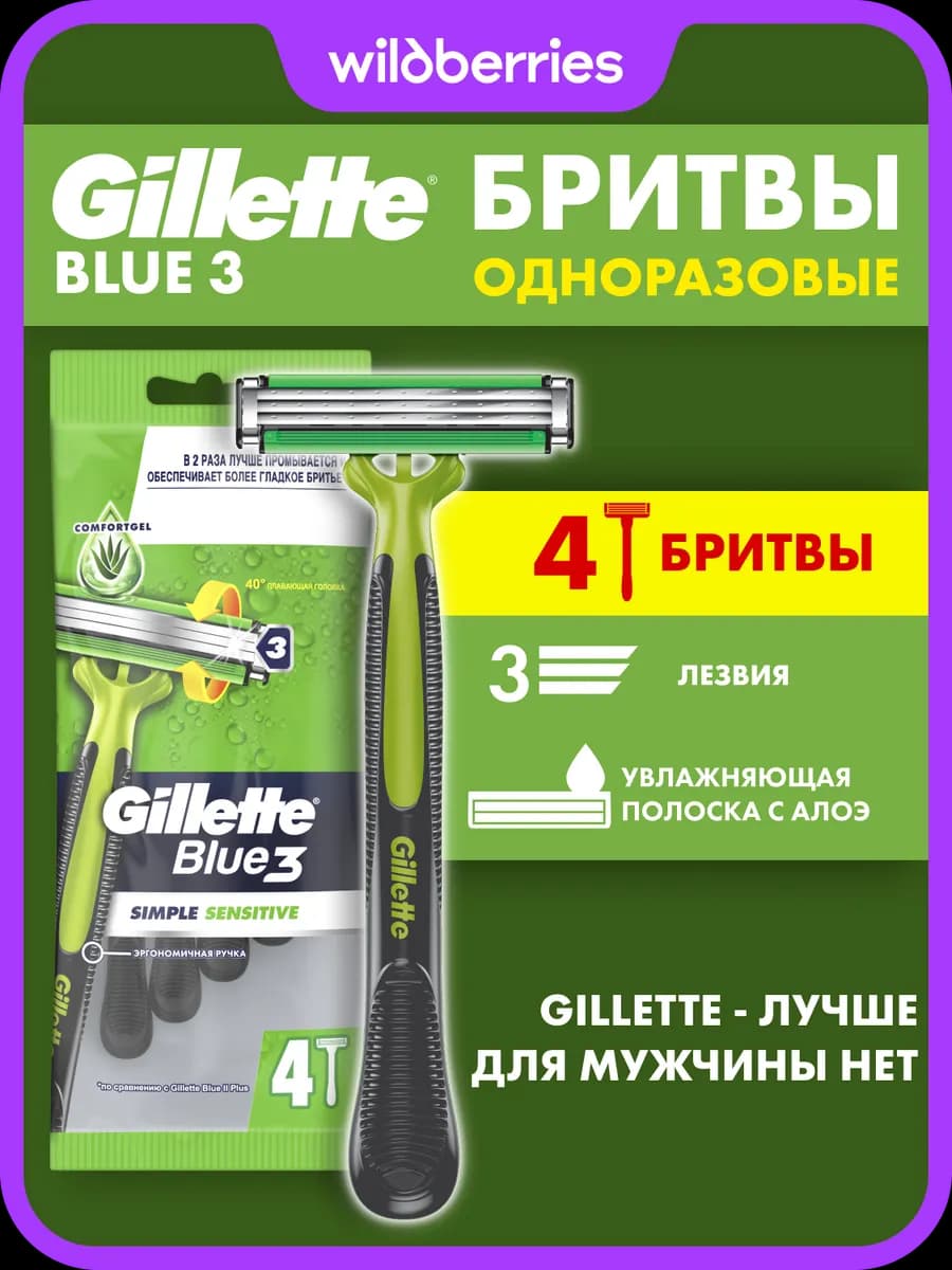 Станки мужские одноразовые Blue3 Simple Sensitive 4 шт