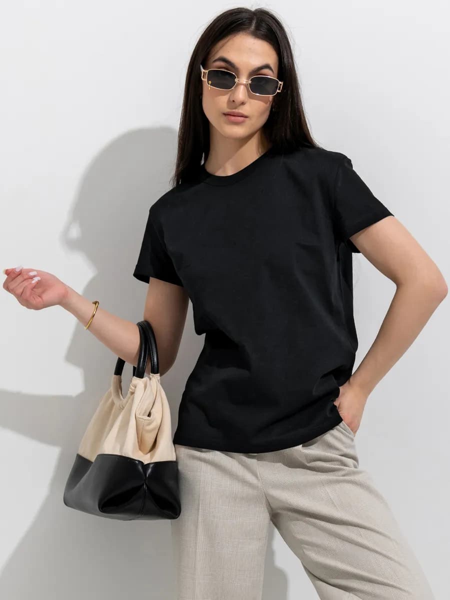 Футболка черная однотонная хлопок 100% - фото 1