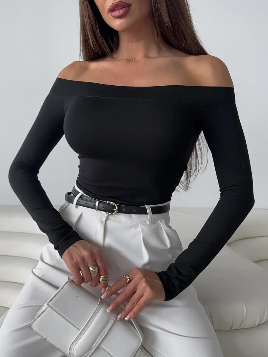 Лонгслив с открытыми плечами вечерний облегающий