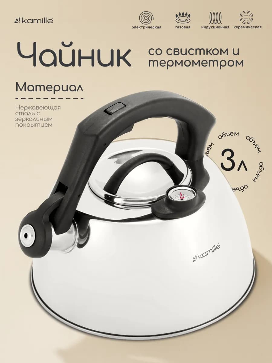 Чайник со свистком и термометром 3 л