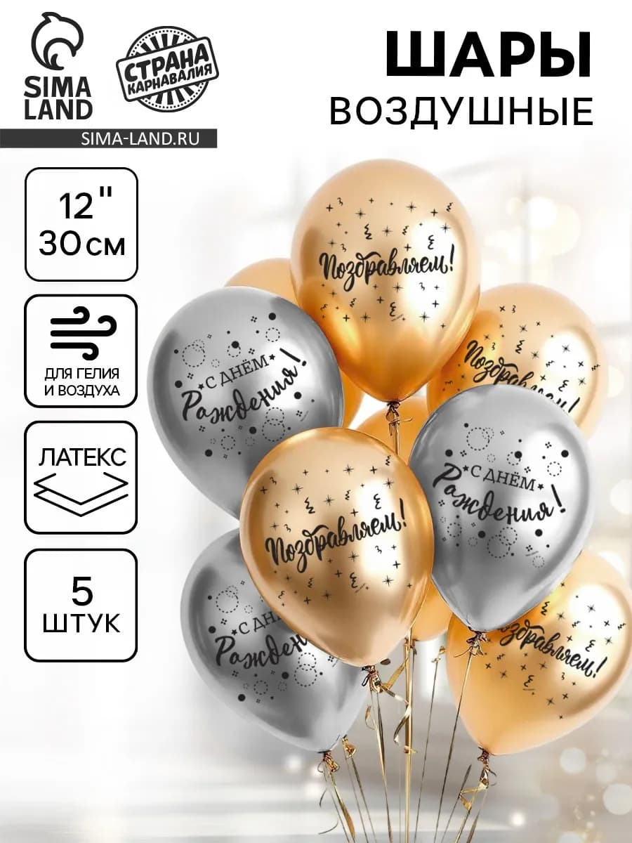 Воздушные шары С днём рождения 5 шт
