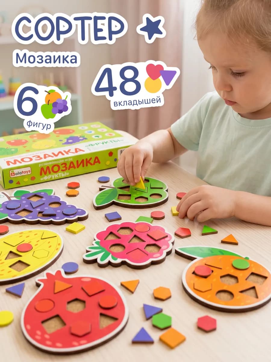 Деревянная мозаика пазл-сортер рамка-вкладыш для детей