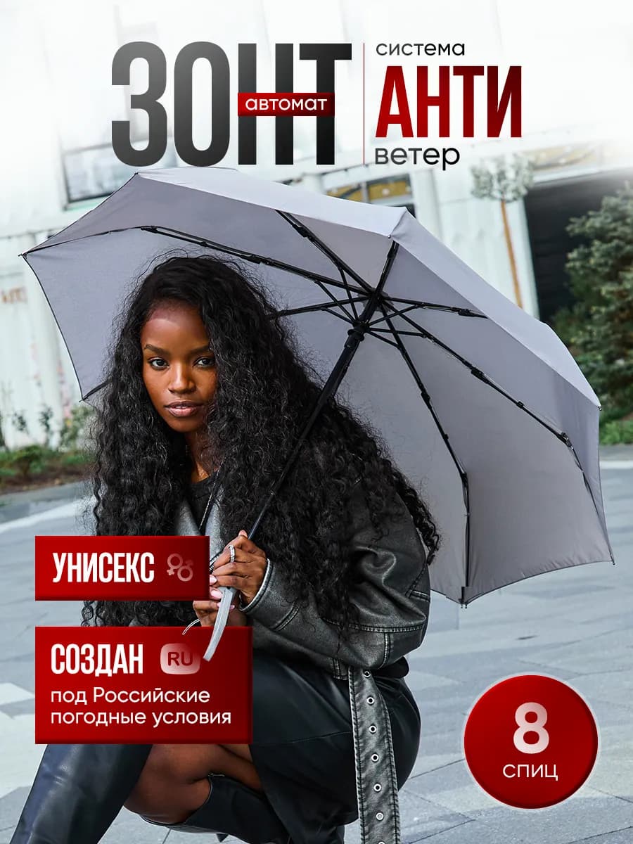 Компактный зонт автомат антиветер, легкий от дождя