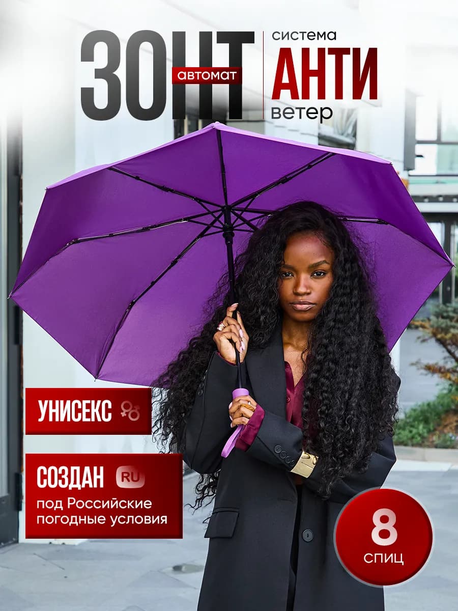 Компактный зонт автомат антиветер