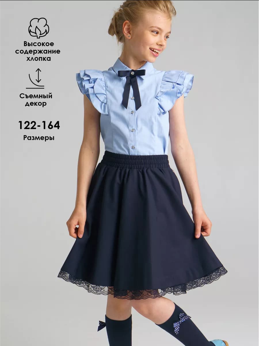 Блузка школьная с бантом рубашка нарядная с коротким рукавом