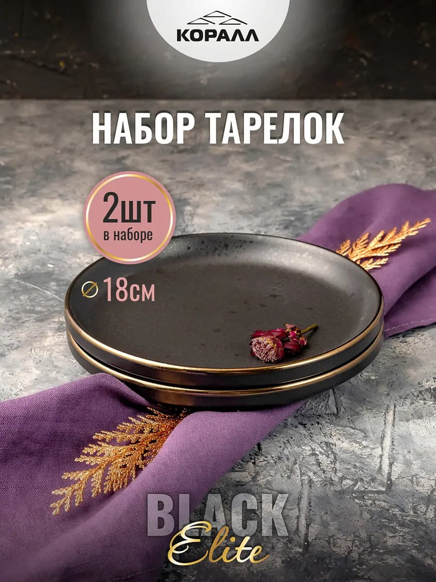 Тарелки набор 2 шт плоские десертные 18 см Elite black