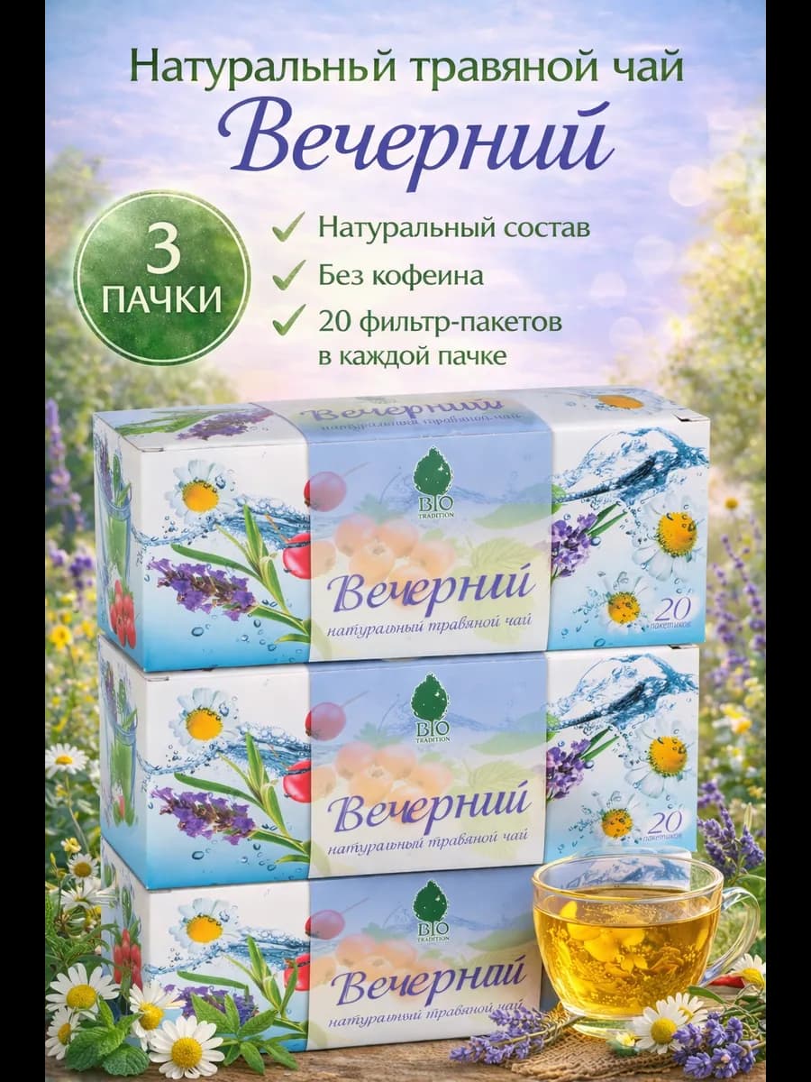 Травяной чай "Вечерний", в фильтр-пакетах, 3 шт