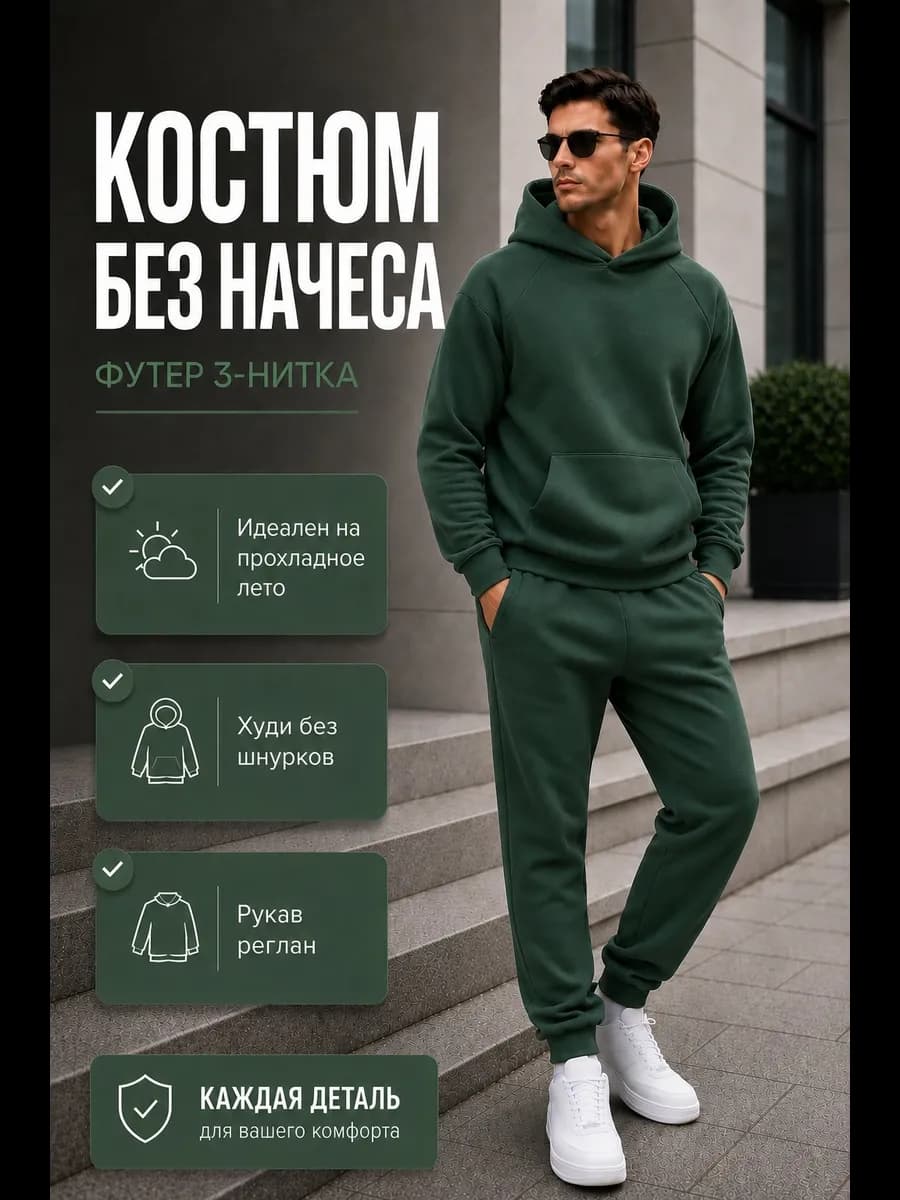 Спортивный костюм с капюшоном без начеса