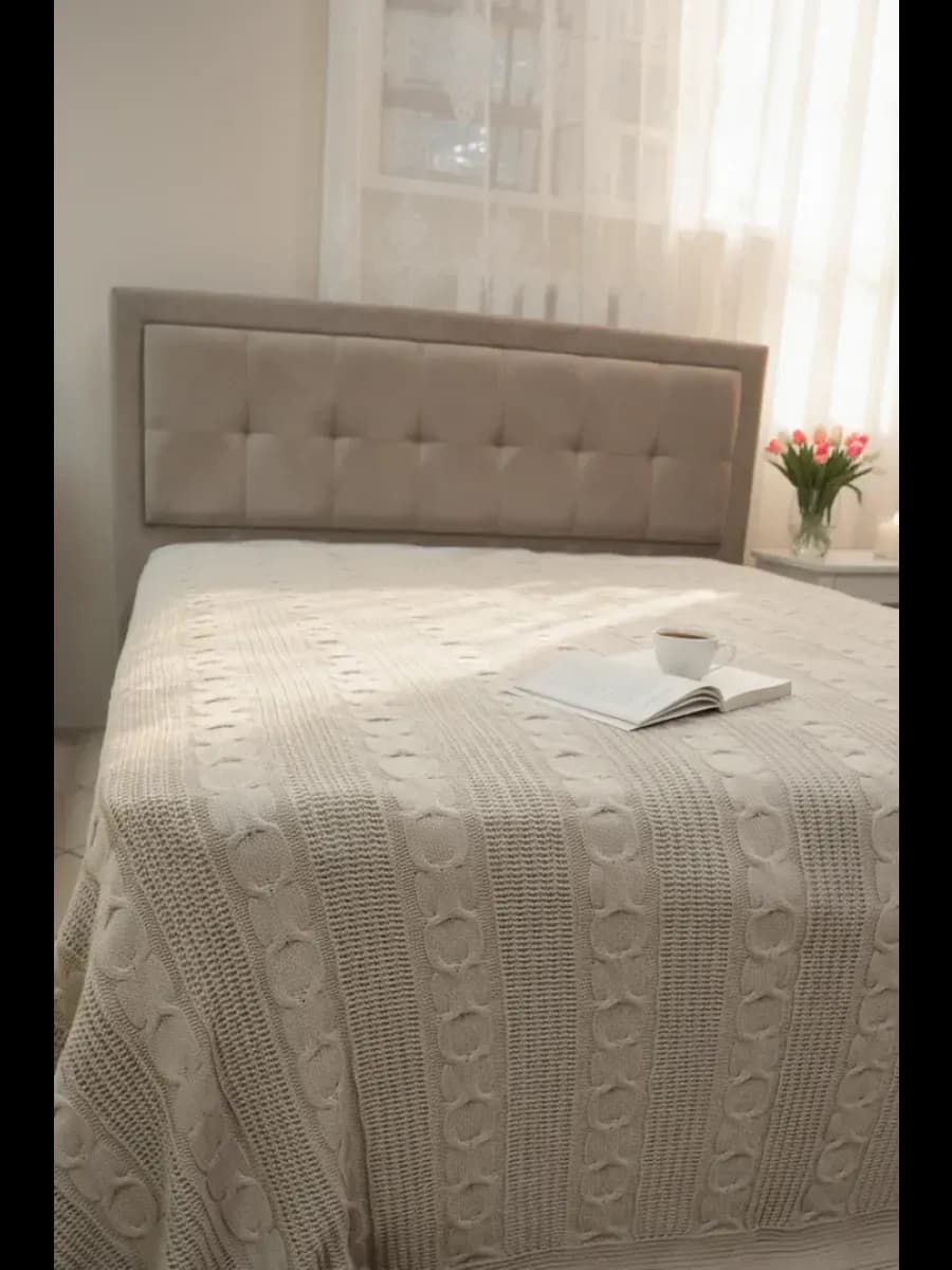 Плед 220х240 на кровать диван покрывало вязаный Хлопок 100 %