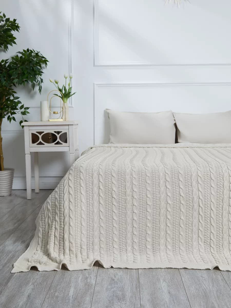 Плед 150х200 см на кровать диван детский вязаный Хлопок 100%