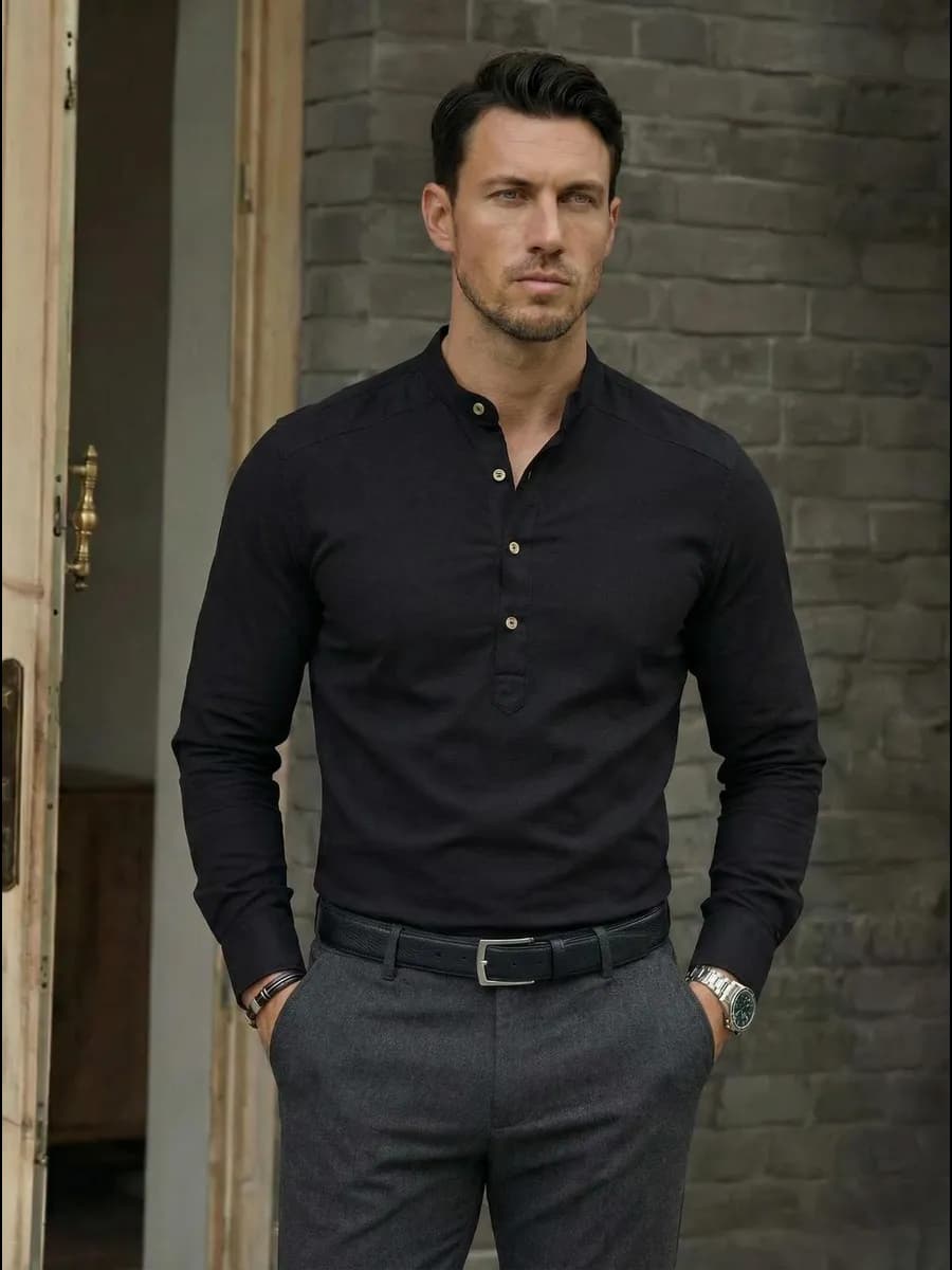 Рубашка поло приталенная с воротником стойка