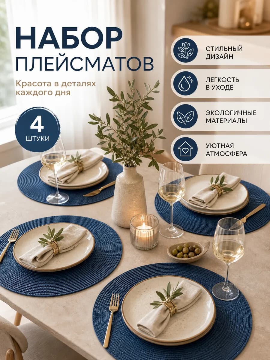 Салфетки на стол сервировочные круглые плейсматы 4 шт