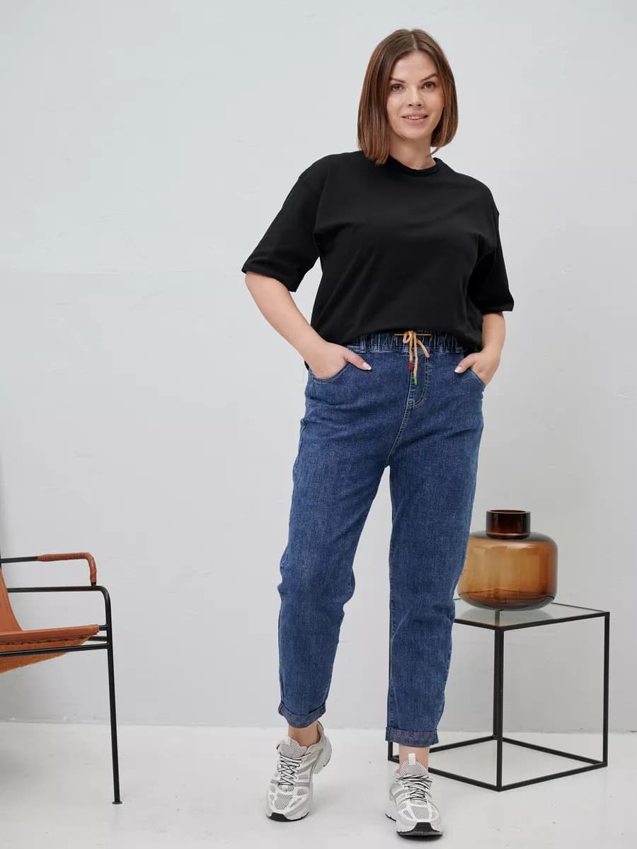 Джинсы на Резинке со Шнуровкой Plus Size