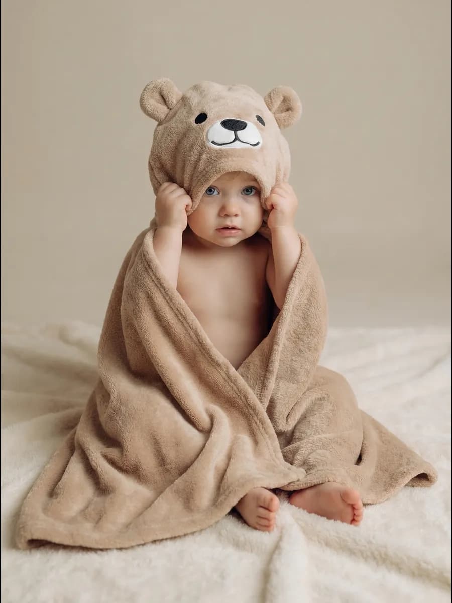 Полотенце детское банное 70Х140 для новорожденного капюшоном