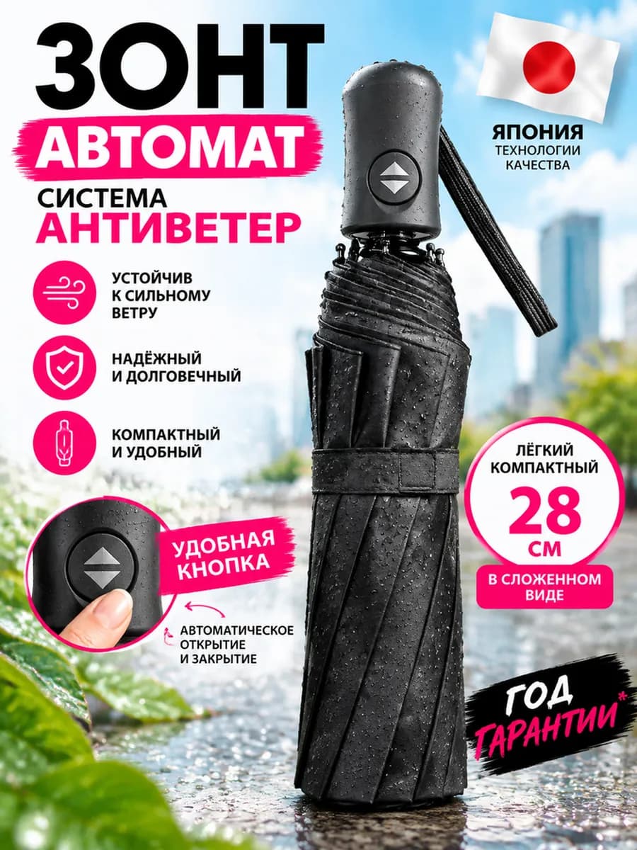 Зонт автомат антиветер складной
