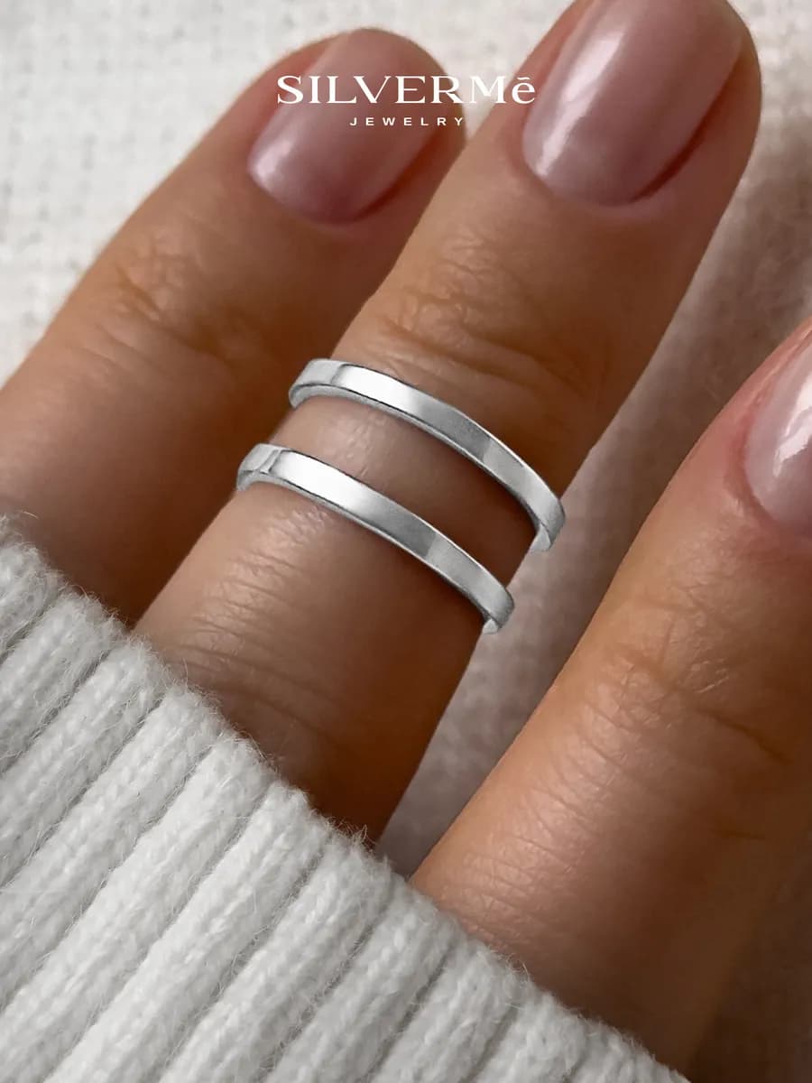 Кольцо на фалангу серебро 925 двойное широкое на мизинец