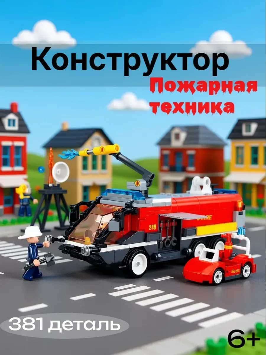 Конструктор детский развивающий спецтехника пожарная машина