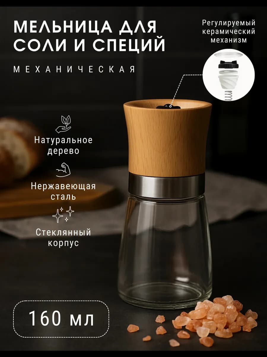 Мельница для специй высота 13 см. керамические жернова