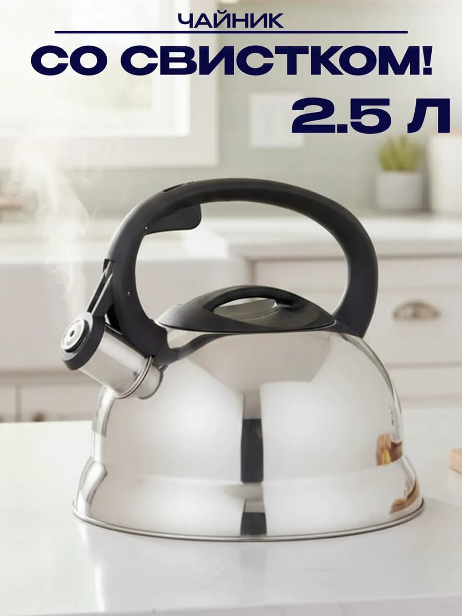 Чайник для плиты стальной, 2.5 литров