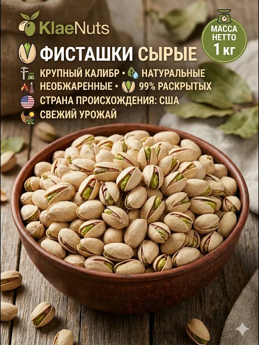 Орехи фисташки сырые без соли не соленые не жареные 1 кг