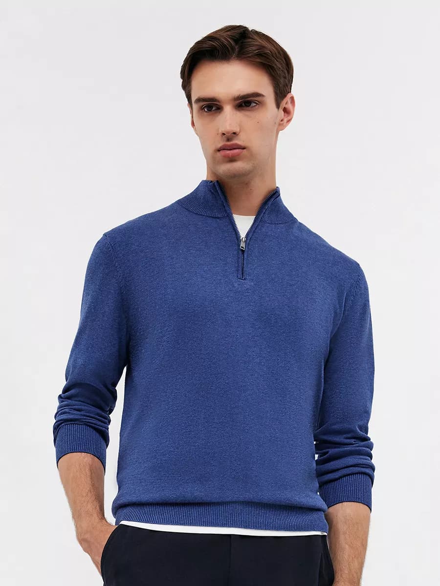 Хлопковый джемпер с воротником на молнии
