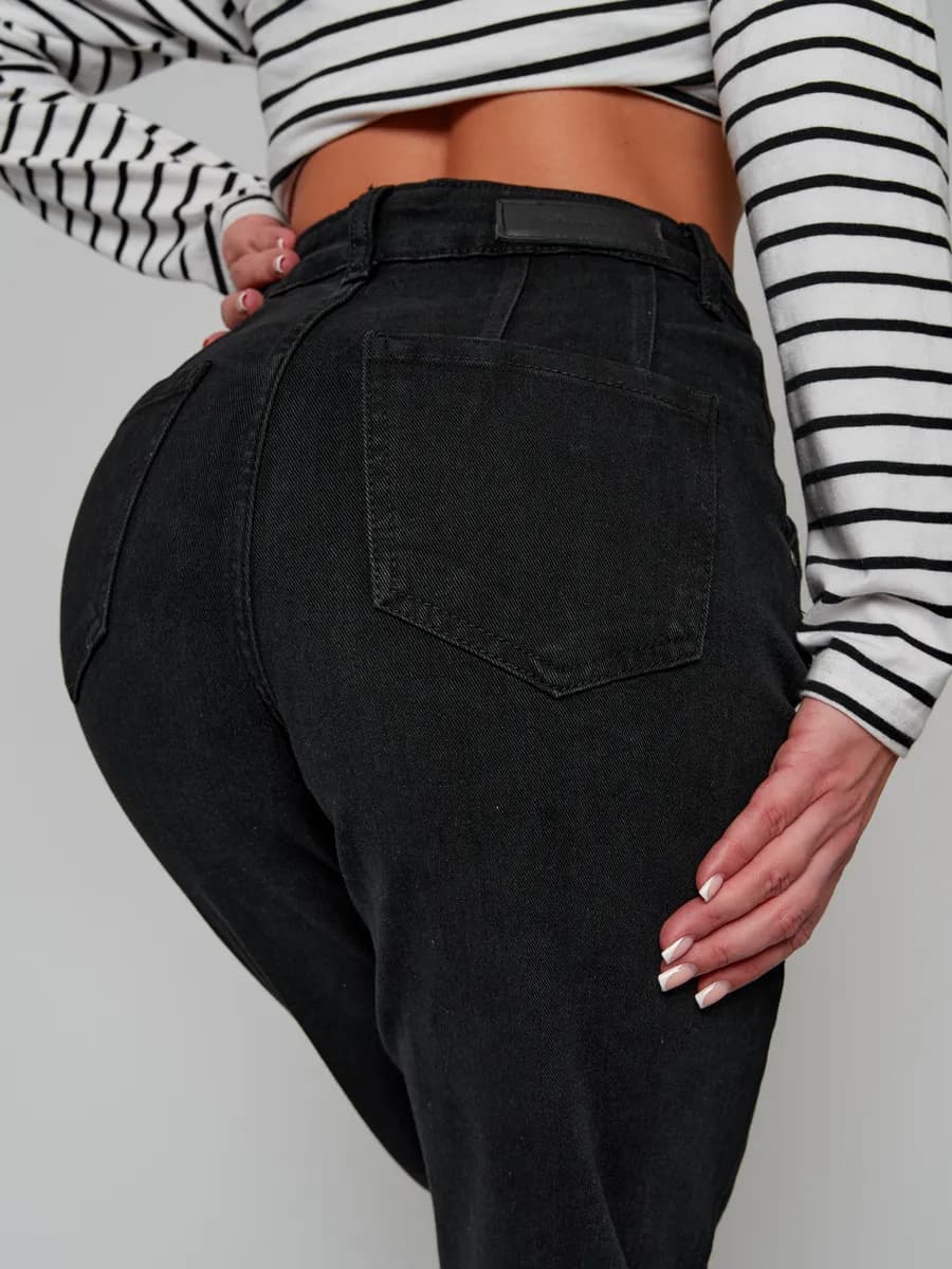 Джинсы бананы высокая посадка прямые mom