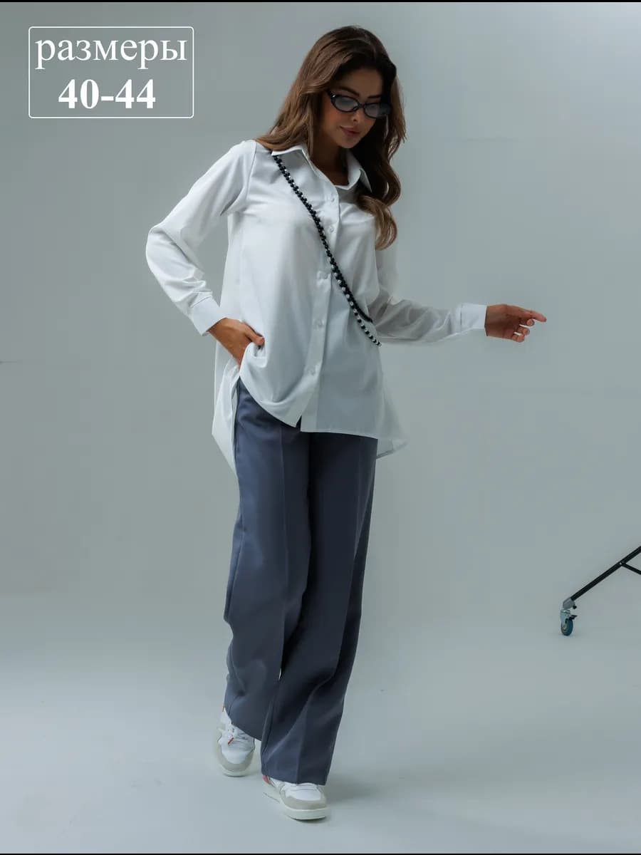 Рубашка оверсайз белая удлиненная с воротником