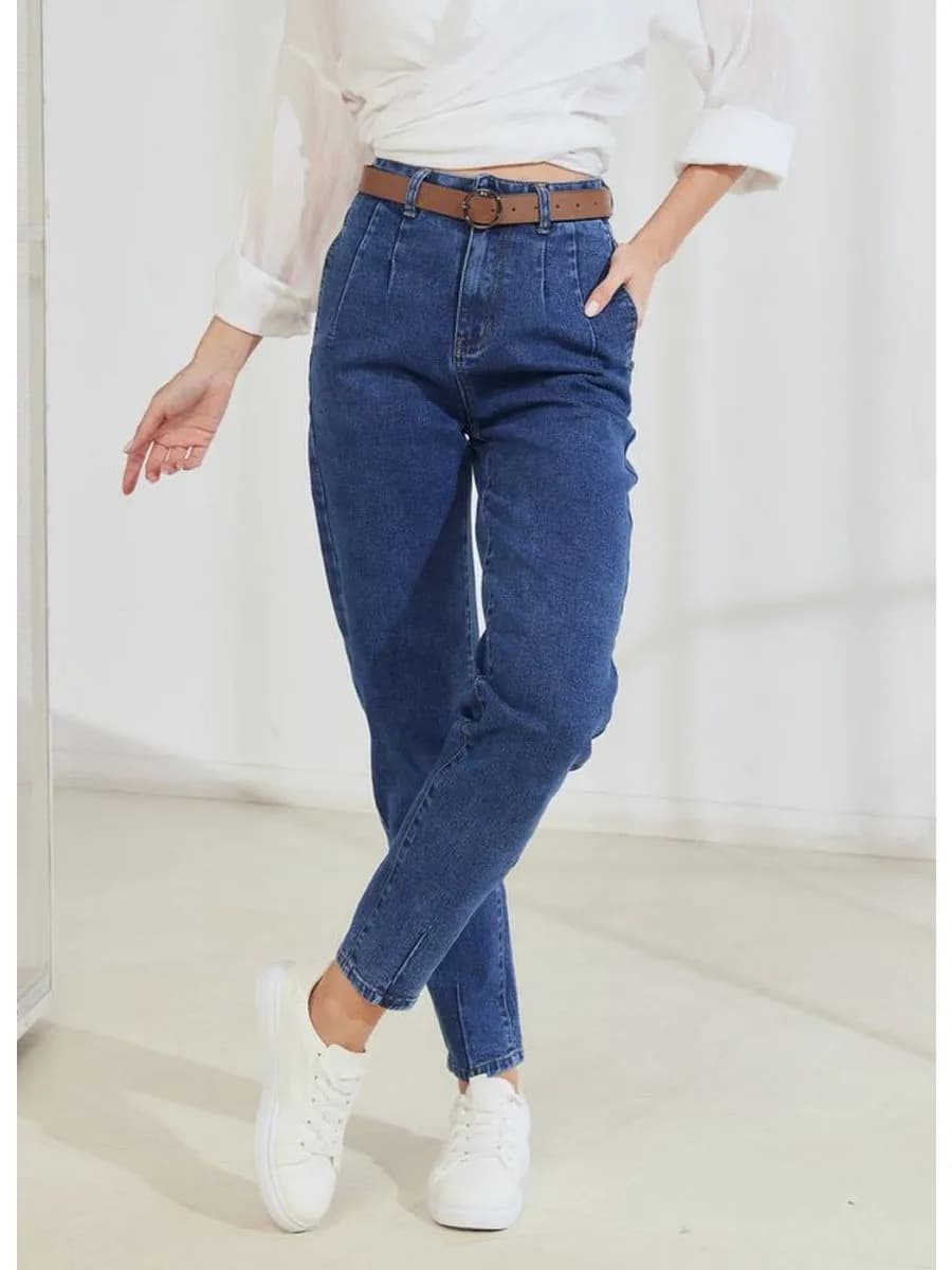 Джинсы мом с высокой посадкой зауженные