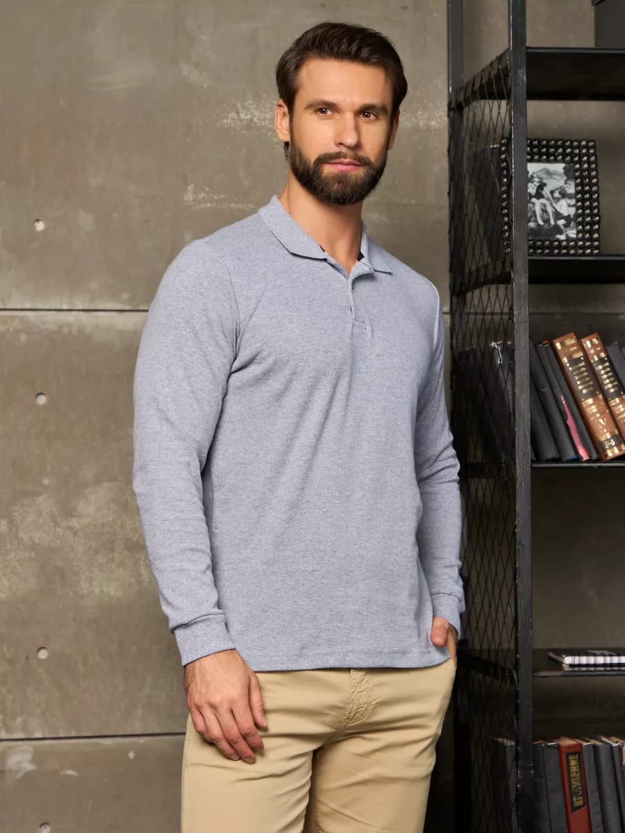 Лонгслив поло с длинным рукавом хлопок