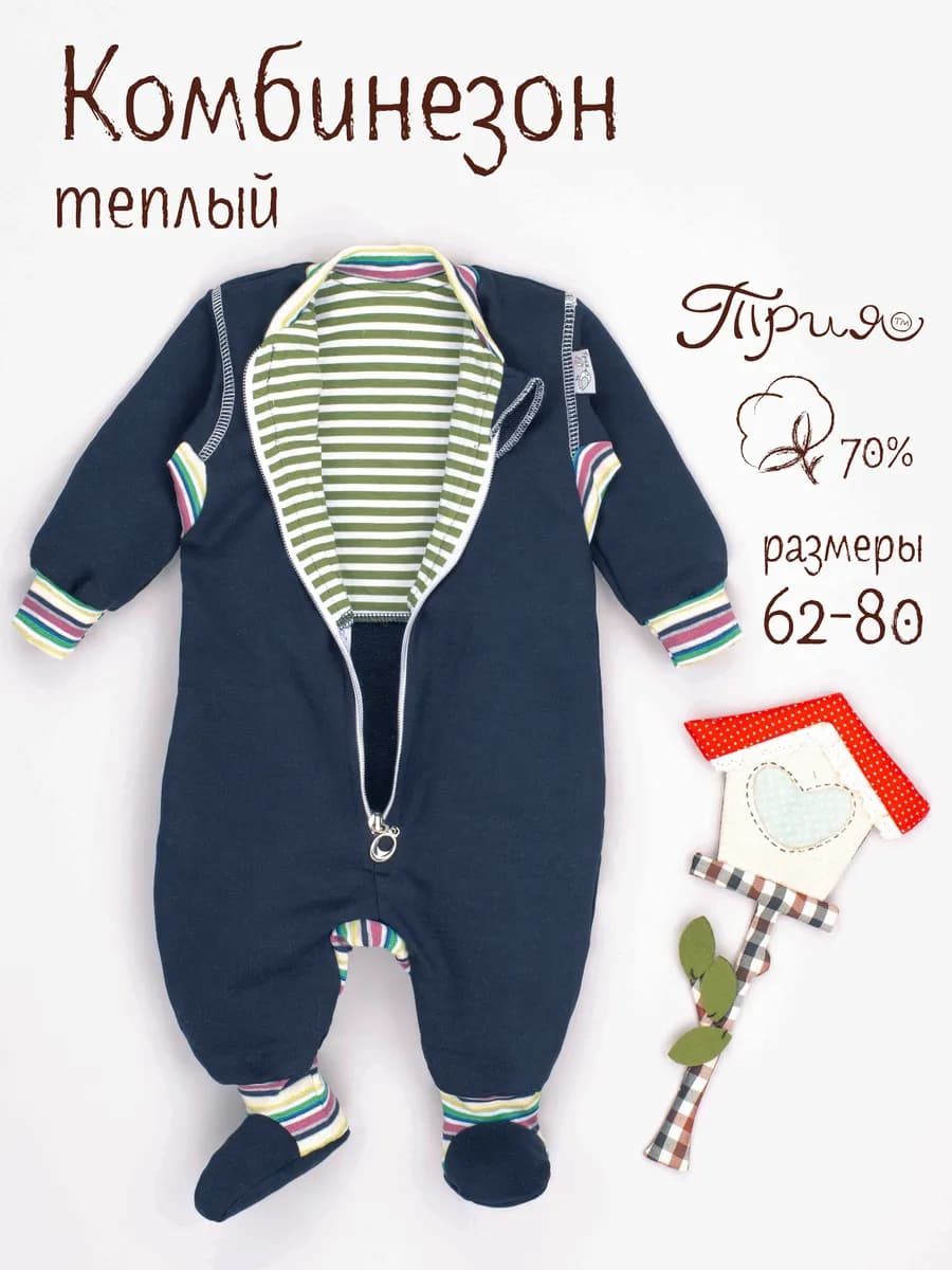 Комбинезон для новорожденных слип теплый закрытая ножка