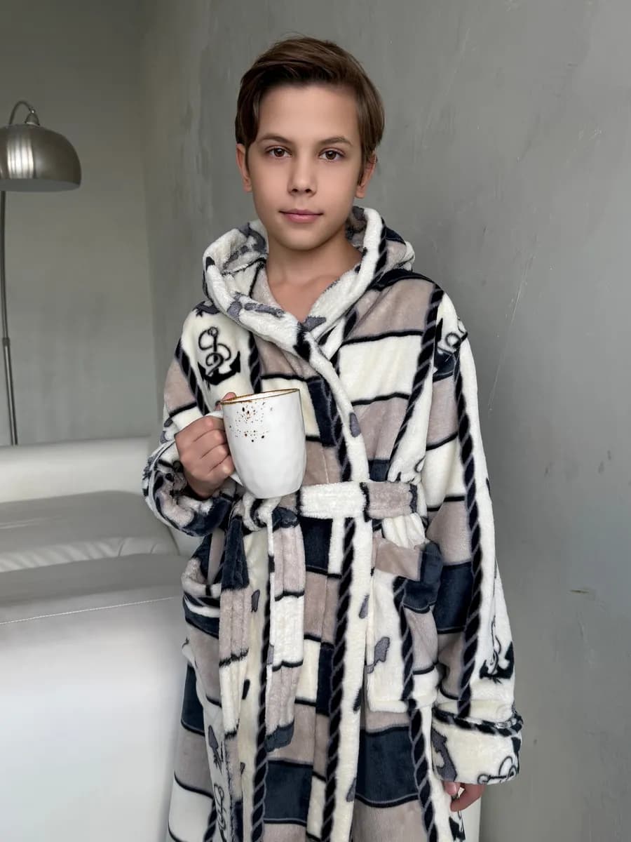 Подростковый халат теплый с капюшоном махровый домашний