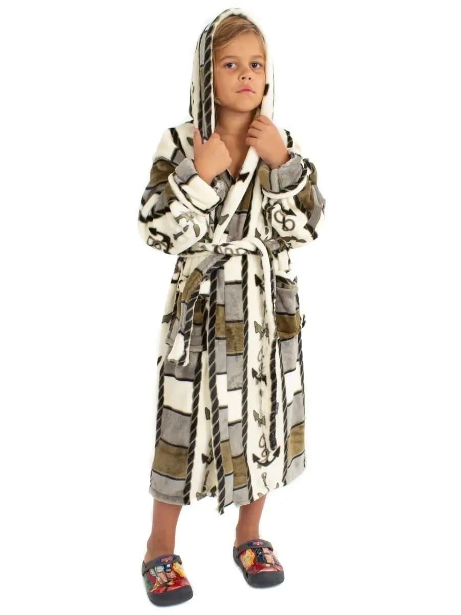 Подростковый халат теплый с капюшоном махровый домашний