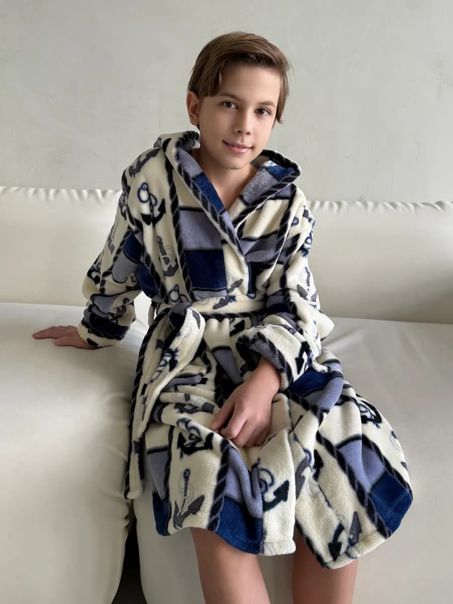 Подростковый халат теплый с капюшоном махровый домашний