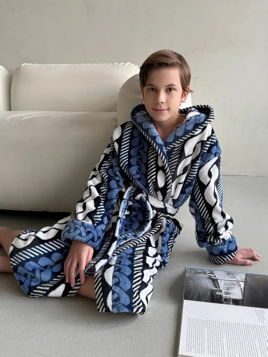 Подростковый халат теплый с капюшоном махровый домашний