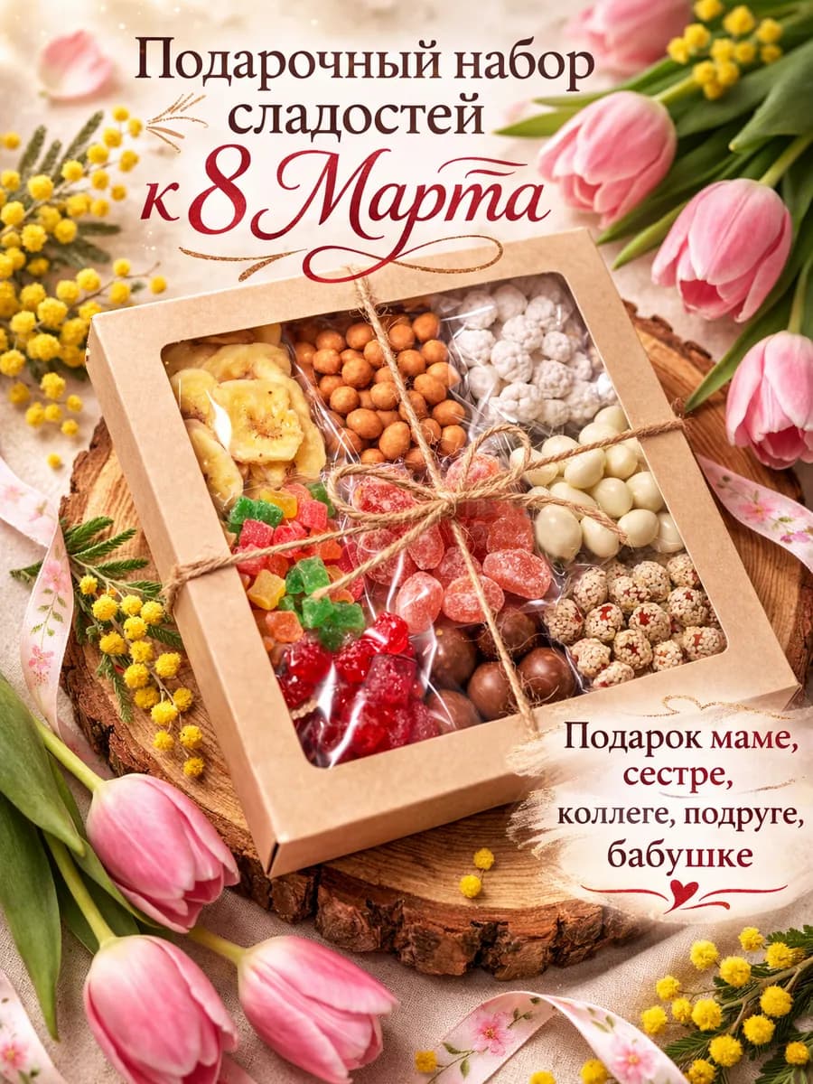 Вкусный подарочный набор сухофруктов и орехов