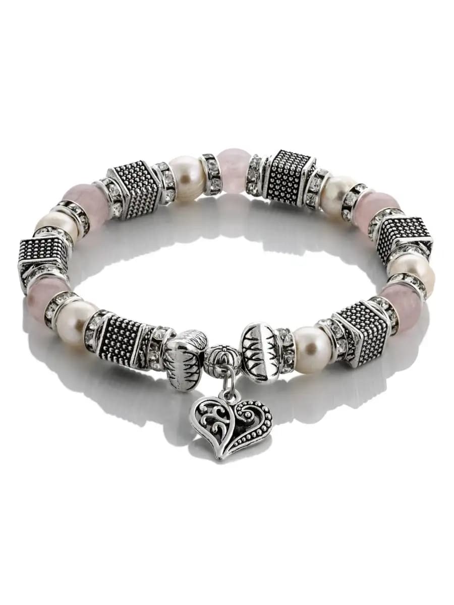 Браслет с розовым кварцем и жемчугом