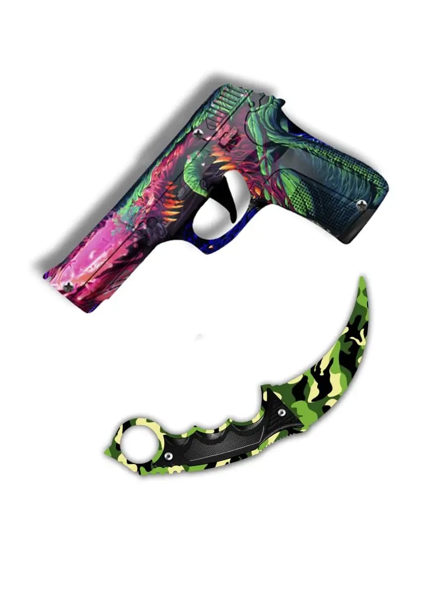 Игрушечный пистолет детский деревянный, нож керамбит