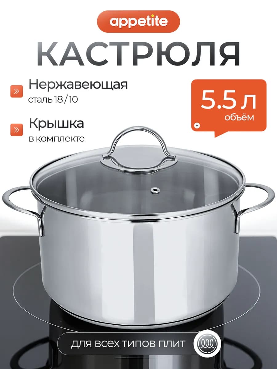 Кастрюля с крышкой из нержавеющей стали 5,5 л