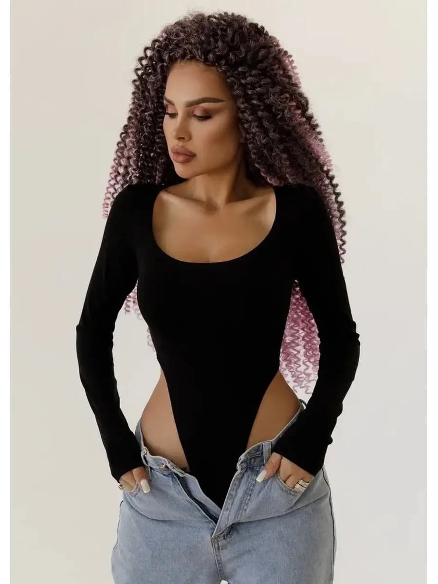 Боди женское с длинным рукавом черное