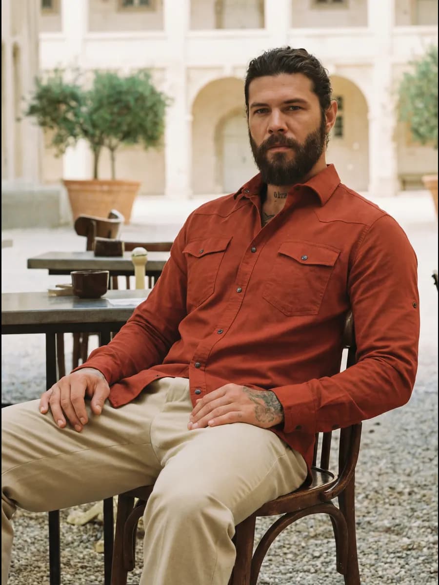 Рубашка мужская джинсовая на кнопках