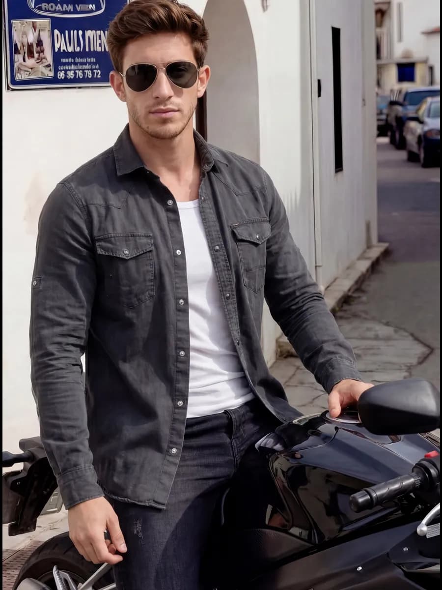 Рубашка мужская джинсовая на кнопках