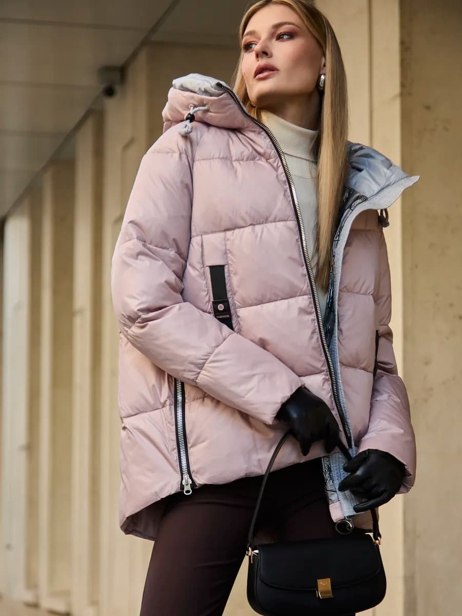 Пуховик оверсайз зимний укороченный куртка с капюшоном