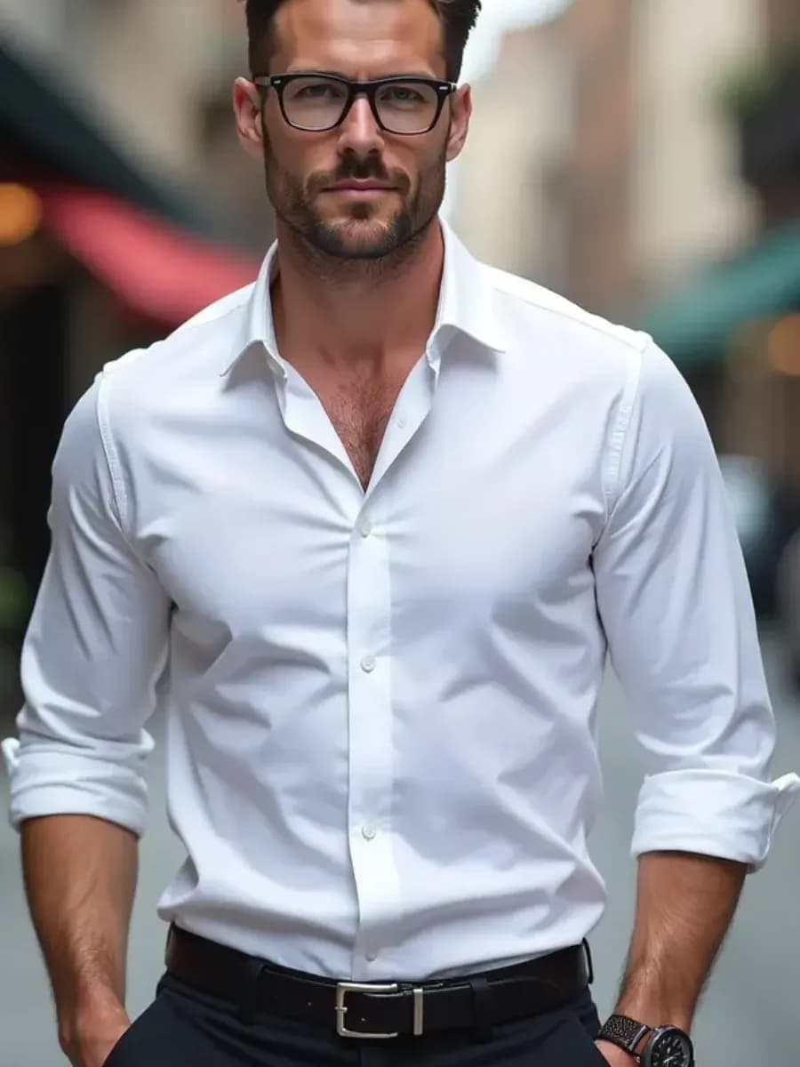 Рубашка Slim Fit Классическая с длинным рукавом и рисунком - фото 1